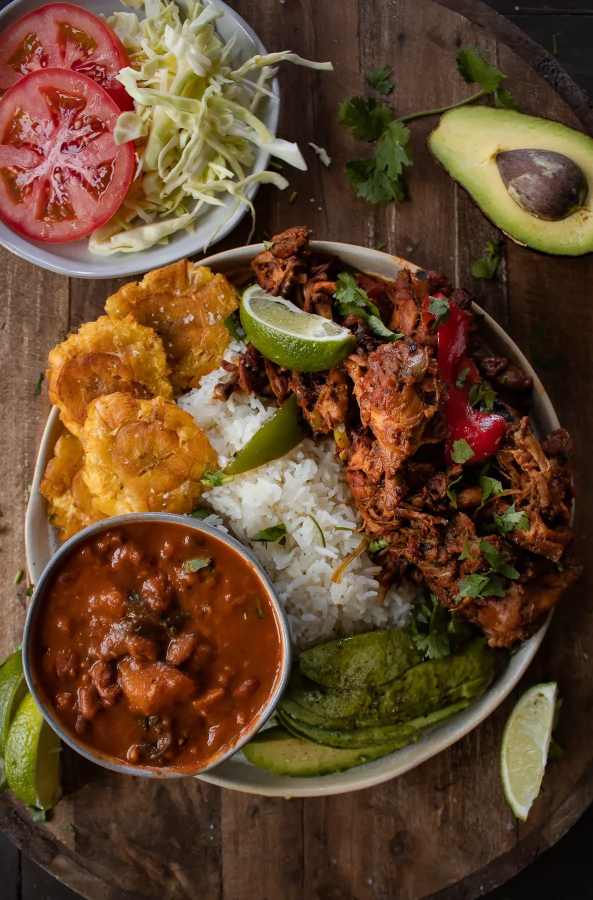La Bandera Dominicana traditional Dominican lunch in a wide ceramic bowl — fluffy white rice